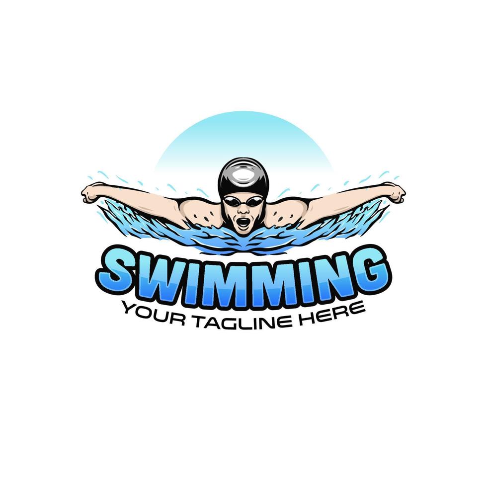 logo d'un nageur. inspiration de modèle de conception de logo de club de natation ou d'école de natation vecteur