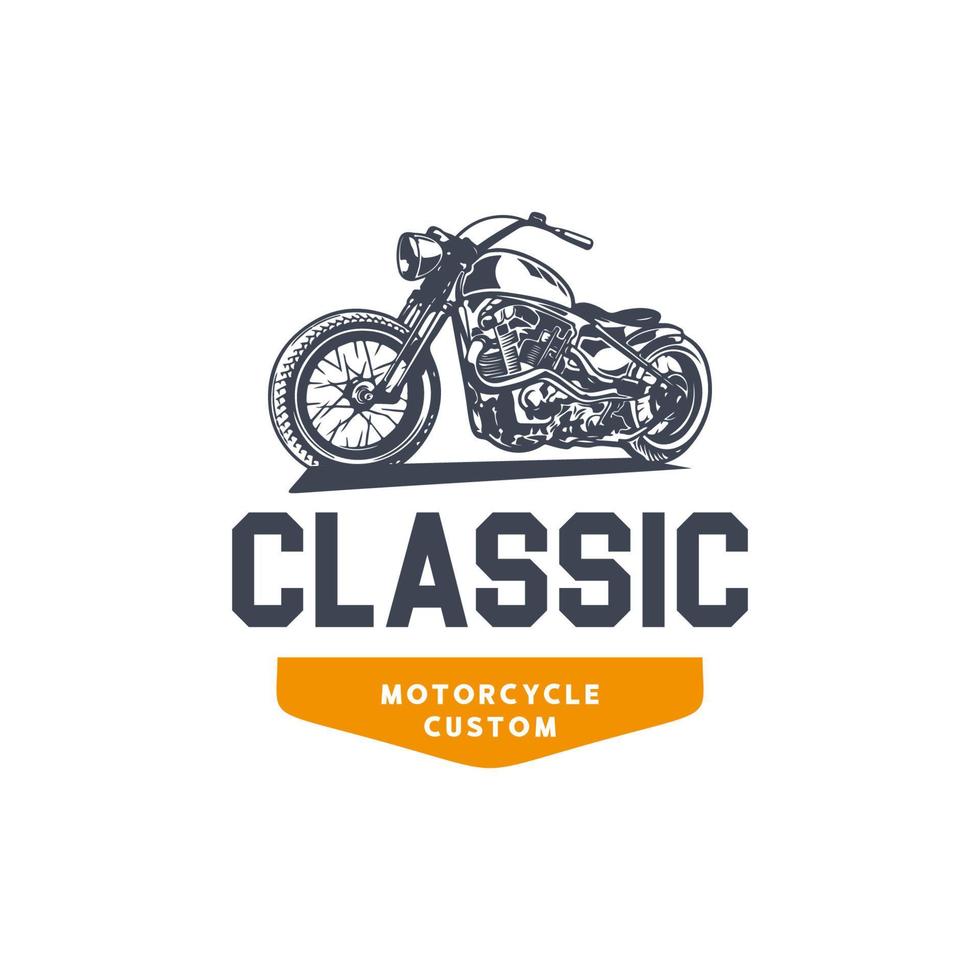 étiquette de moto personnalisée de style vintage avec inscription et moto. club de moto ou de vélo avec modèle de conception de logo d'illustration vectorielle isolé sur fond blanc vecteur