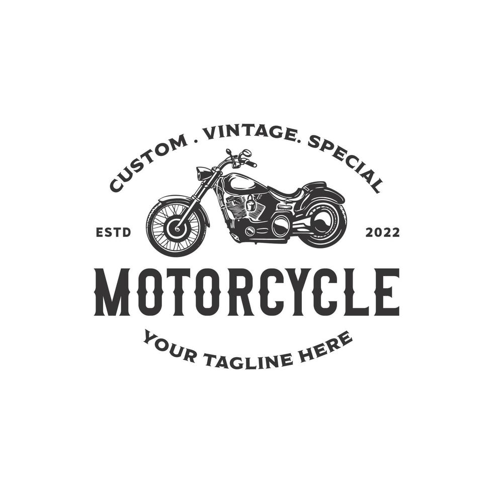 étiquette de moto personnalisée dans un style vintage avec inscription et moto avec fond blanc isolé modèle de conception de logo d'illustration vectorielle vecteur