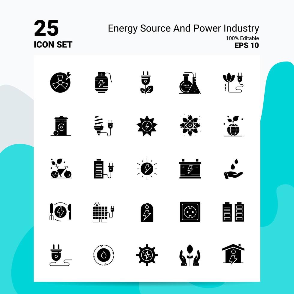 25 jeu d'icônes de source d'énergie et de l'industrie de l'énergie 100 fichiers eps modifiables 10 idées de concept de logo d'entreprise conception d'icône de glyphe solide vecteur