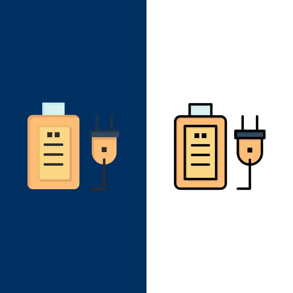 prise de charge de la batterie icônes d'éducation plat et ligne remplie icône ensemble vecteur fond bleu