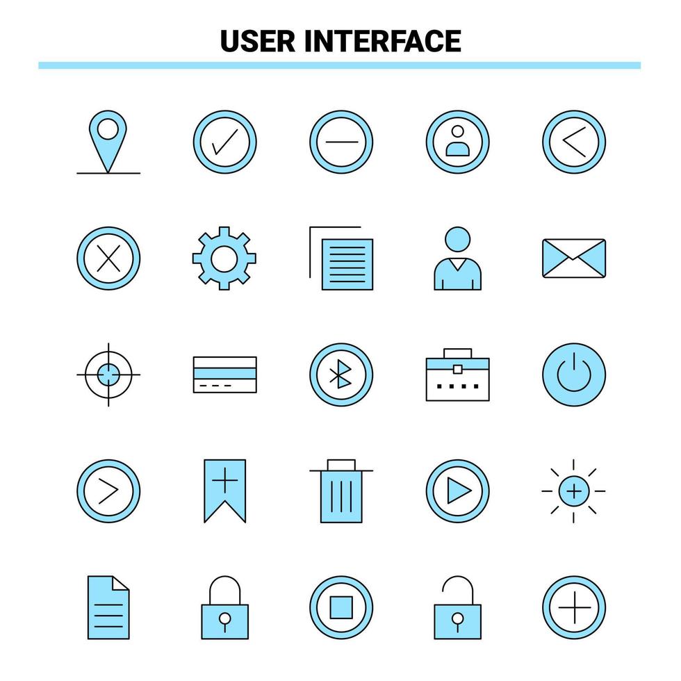25 interface utilisateur jeu d'icônes noir et bleu conception d'icônes créatives et modèle de logo icône noire créative fond vectoriel