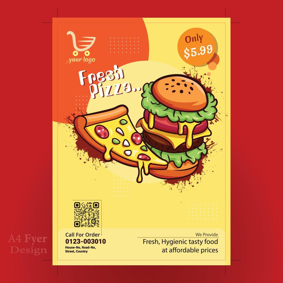 modèle de conception de burger de flyer de pizza a4 vecteur