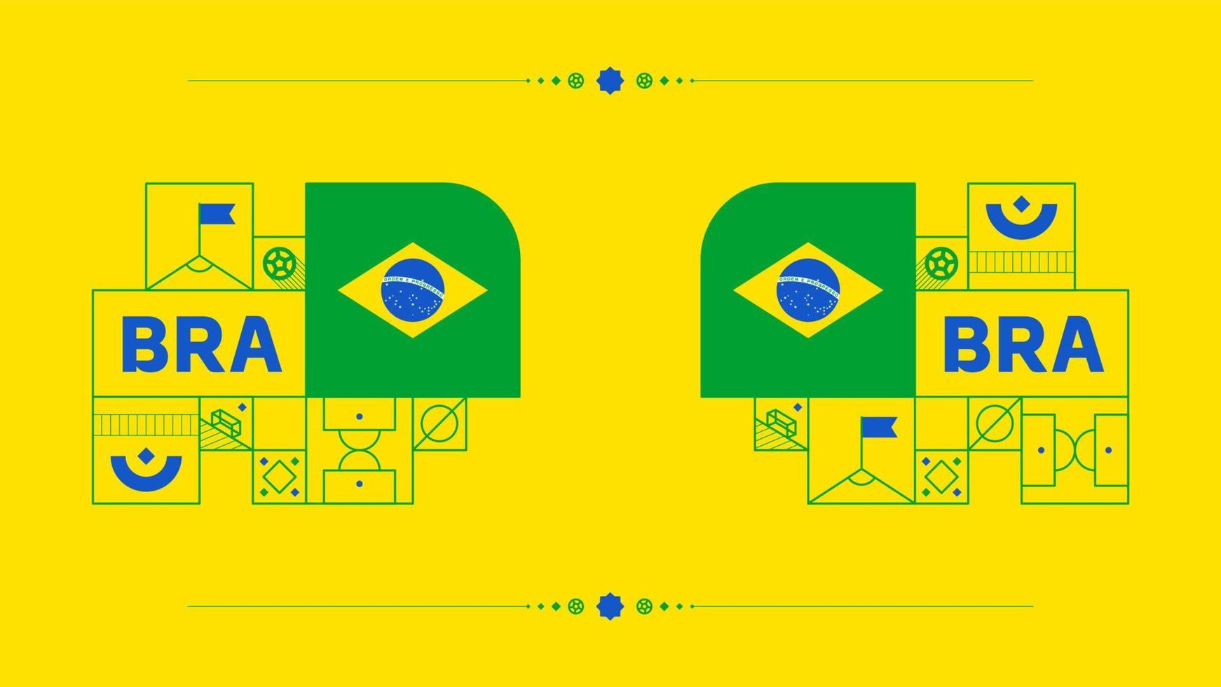 drapeau brésilien pour le tournoi de coupe de football 2022. drapeau de l'équipe nationale isolée avec des éléments géométriques pour l'illustration vectorielle de football ou de football 2022 vecteur