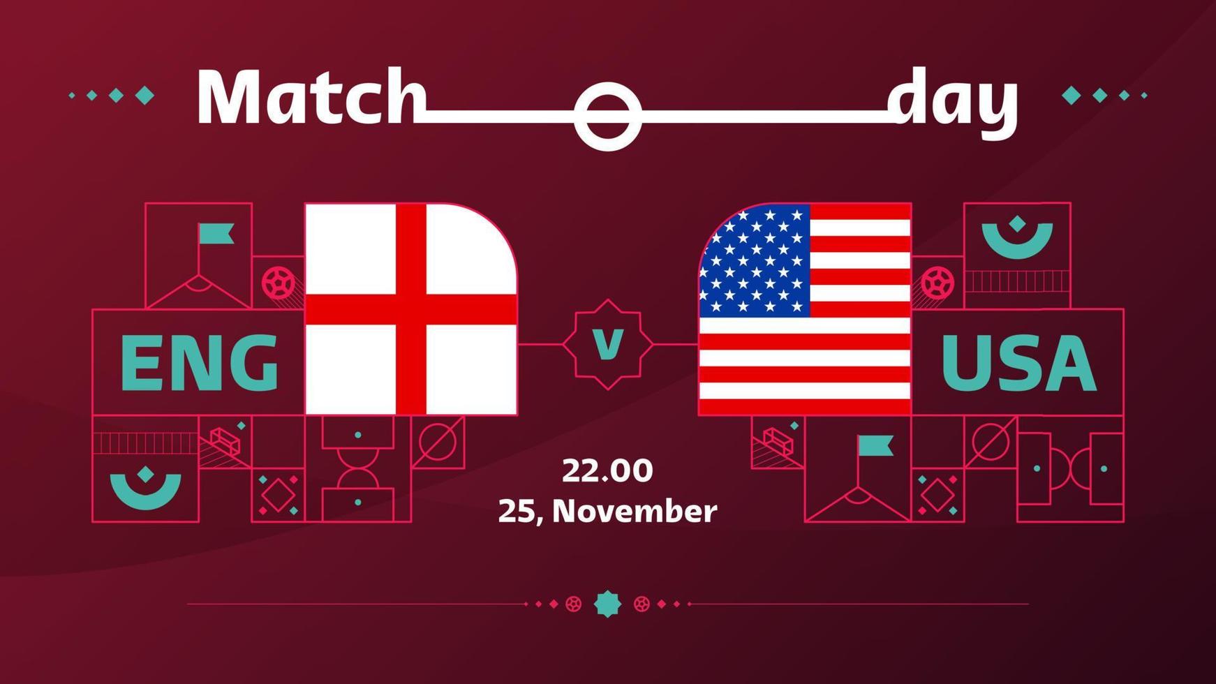 angleterre, états-unis match football 2022. match de championnat du monde de football 2022 contre équipes intro fond sportif, affiche de compétition de championnat, illustration vectorielle vecteur