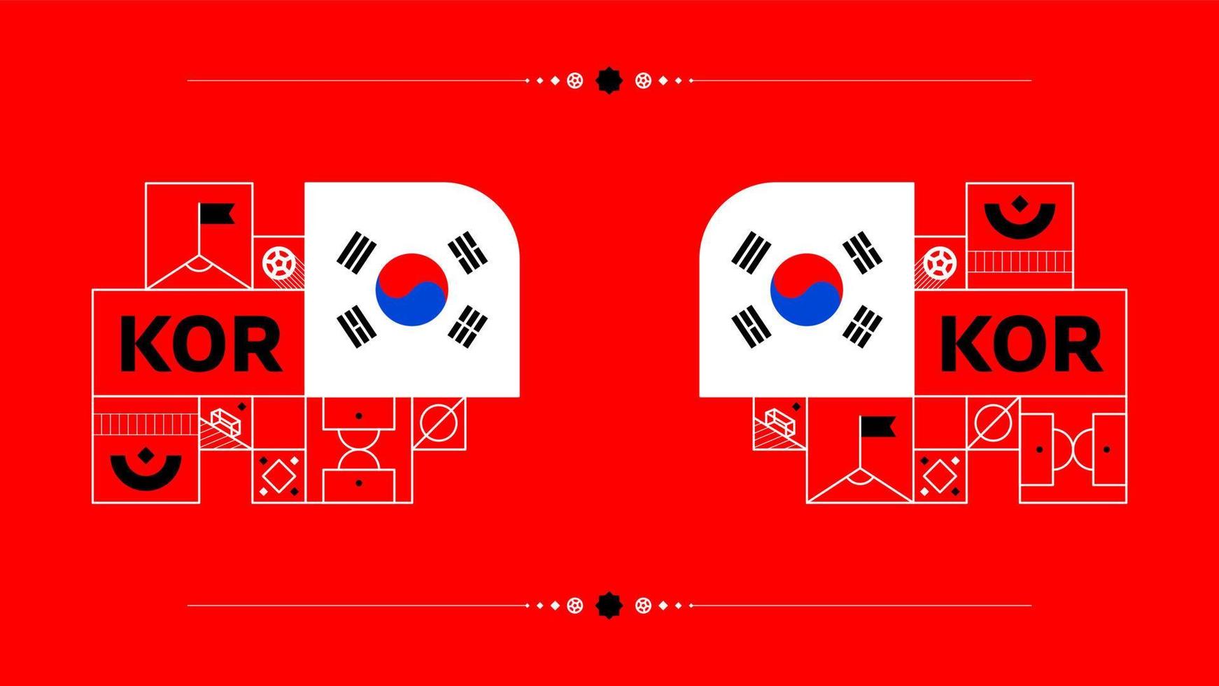 drapeau de la république de corée pour le tournoi de coupe de football 2022. drapeau de l'équipe nationale isolée avec des éléments géométriques pour l'illustration vectorielle de football ou de football 2022 vecteur