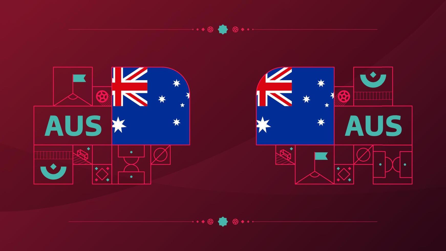 drapeau australien pour le tournoi de coupe de football 2022. drapeau de l'équipe nationale isolée avec des éléments géométriques pour l'illustration vectorielle de football ou de football 2022 vecteur