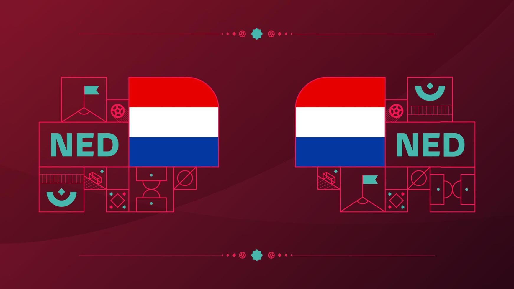 drapeau néerlandais pour le tournoi de coupe de football 2022. drapeau de l'équipe nationale isolée avec des éléments géométriques pour l'illustration vectorielle de football ou de football 2022 vecteur