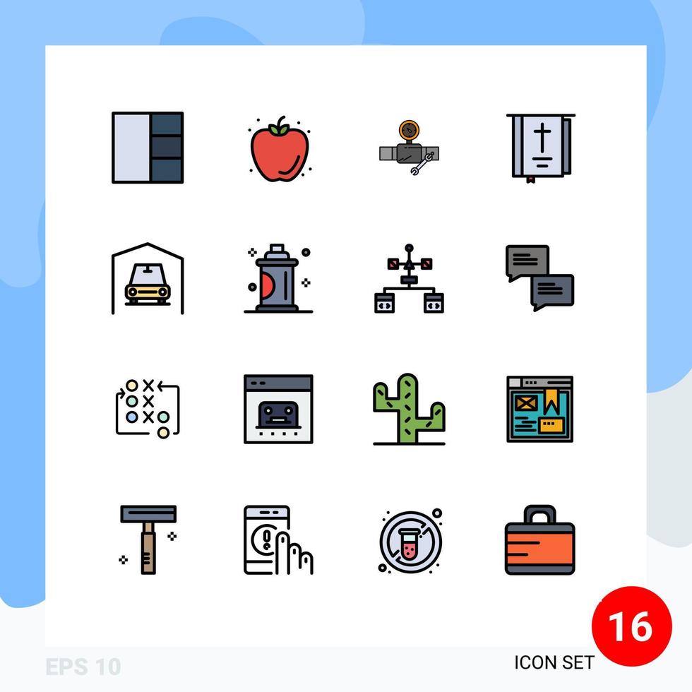 16 interface utilisateur pack de lignes remplies de couleurs plates de signes et symboles modernes de van thanksgiving construction religion livre éléments de conception vectoriels créatifs modifiables vecteur