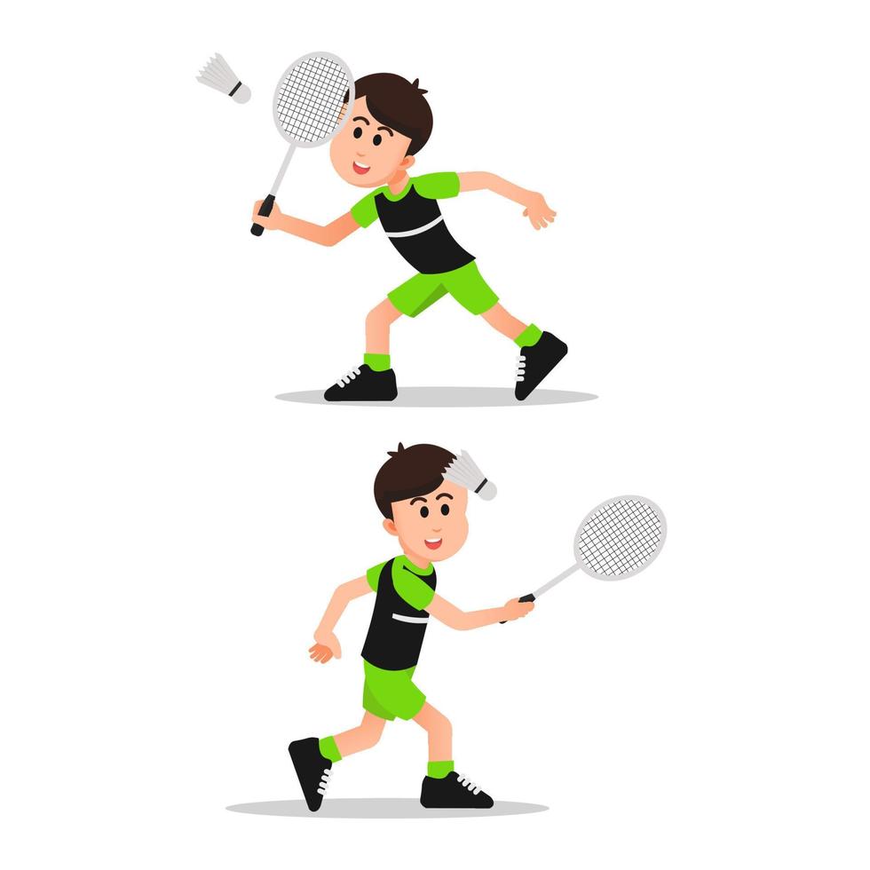 un garçon avec quelques mouvements de badminton vecteur
