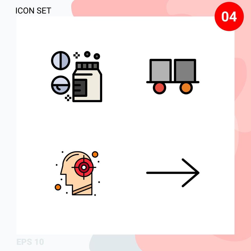 ensemble moderne de 4 couleurs et symboles plats remplis tels que l'objectif de la drogue bien-être chariot élévateur éléments de conception vectoriels modifiables par l'homme vecteur