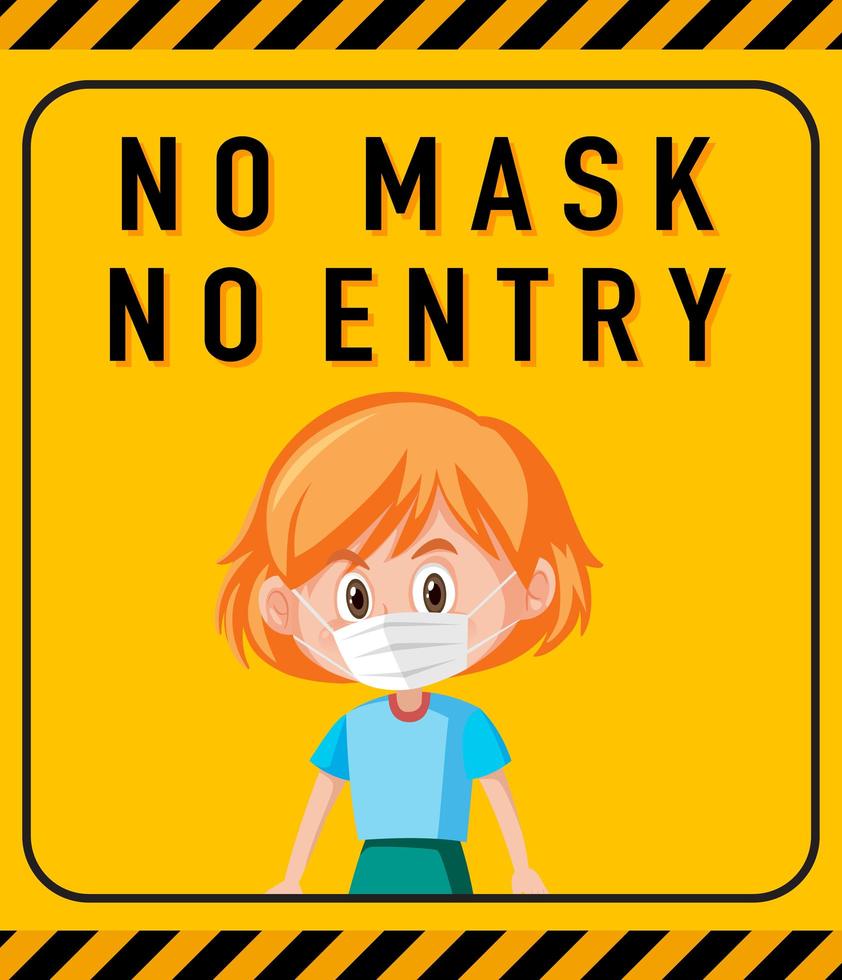 pas de masque pas de panneau d'avertissement d'entrée avec personnage de dessin animé vecteur