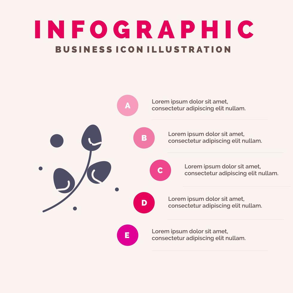 plante oeuf pâques vacances solide icône infographie 5 étapes présentation fond vecteur