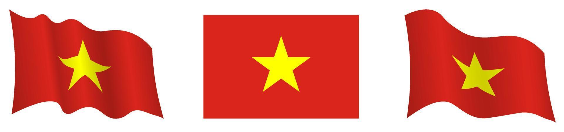 drapeau de la république du vietnam en position statique et en mouvement, se développant au vent dans des couleurs et des tailles exactes, sur fond blanc vecteur