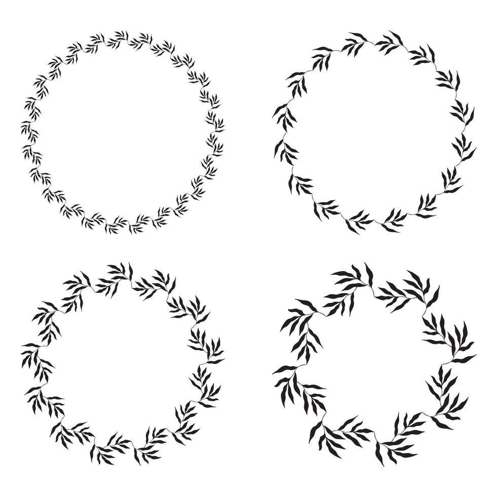 illustration de la collection de cadres noirs en forme de cercle assortis faits de plantes sur fond blanc isolé vecteur