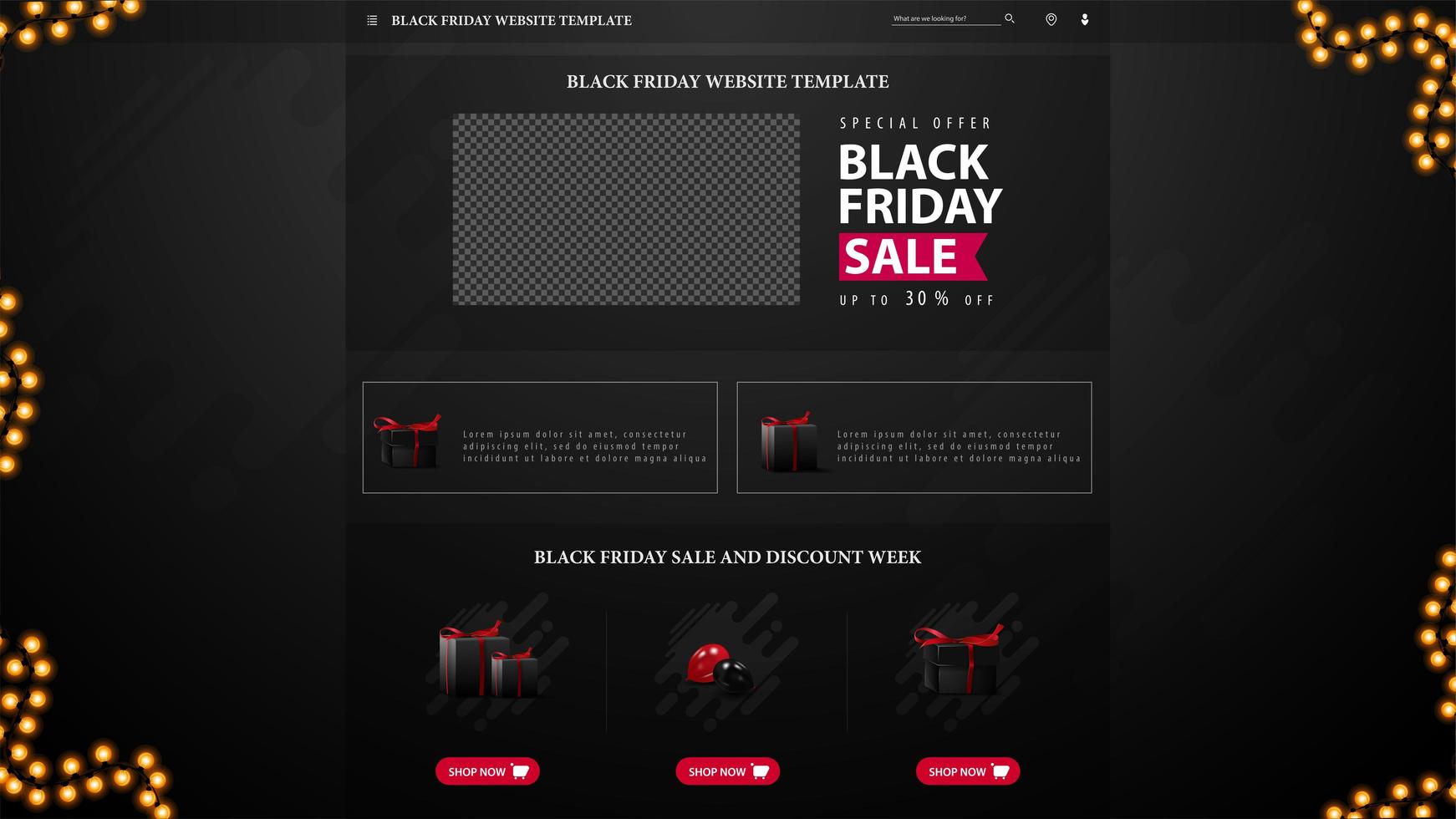 modèle de site Web vendredi noir avec place pour votre photo vecteur