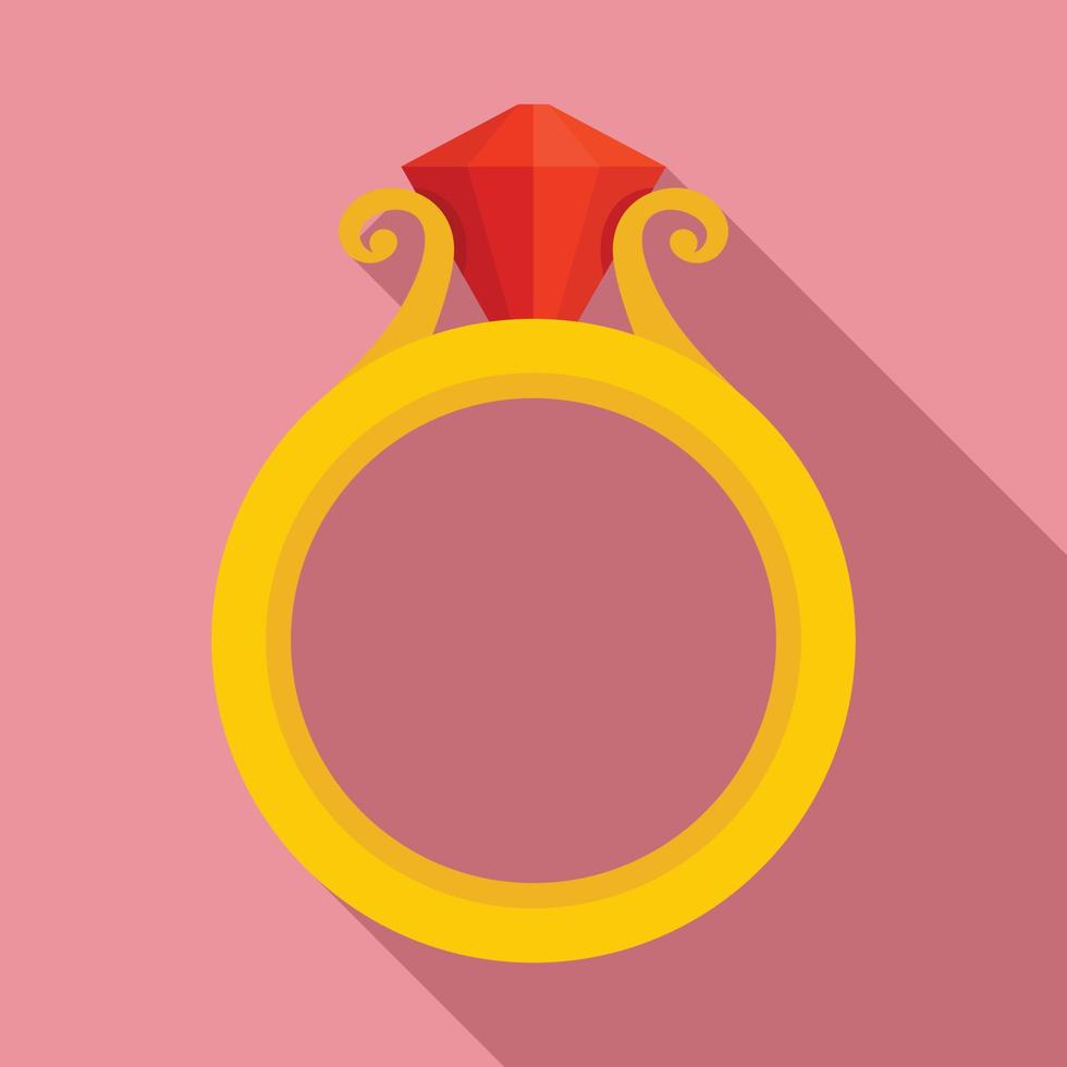 icône de bague en or rubis, style plat vecteur