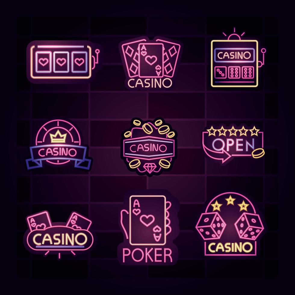 jeu de néons de casino vecteur