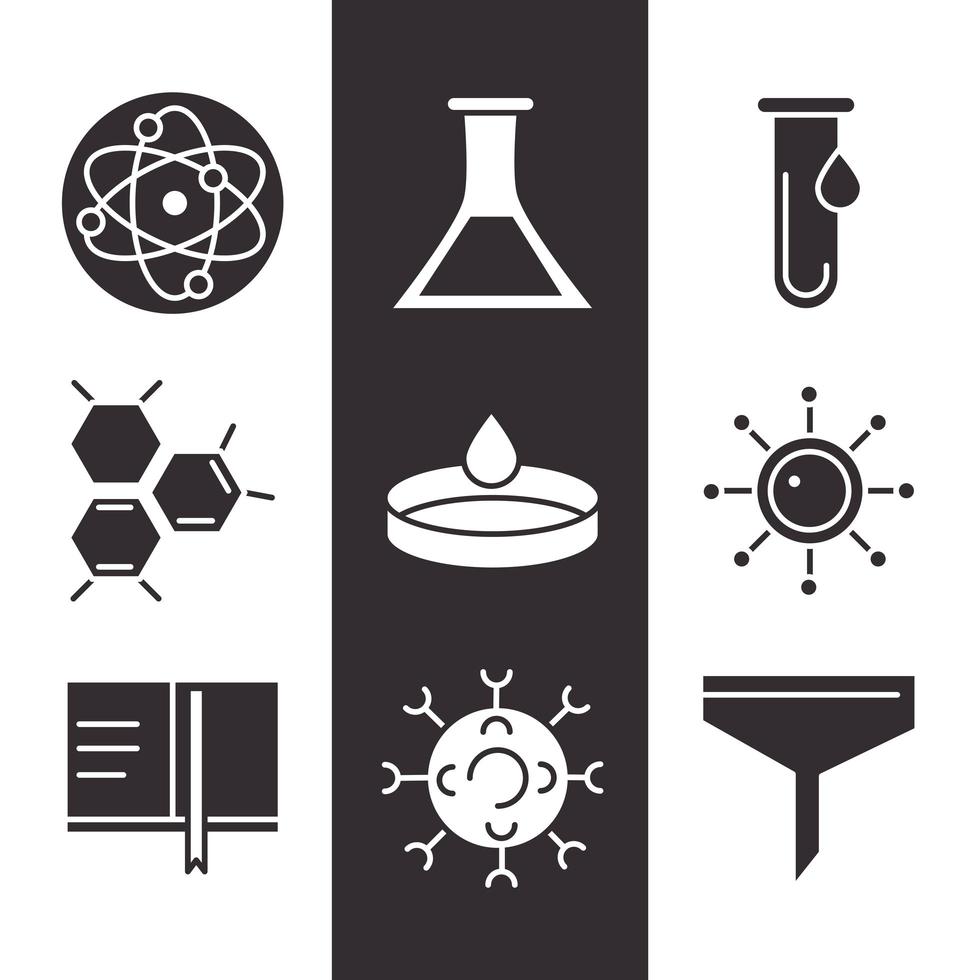 jeu d'icônes de biologie, chimie et science vecteur