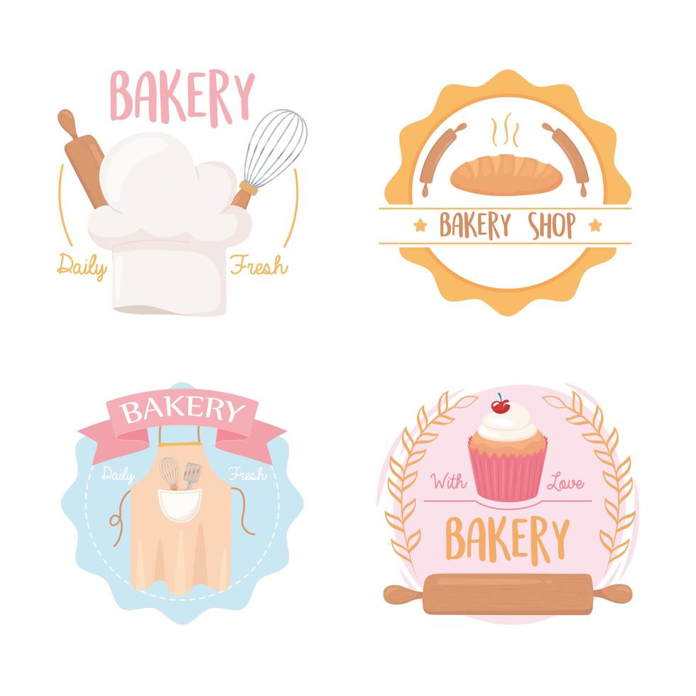 ensemble de logo et insigne de boulangerie mignon vecteur