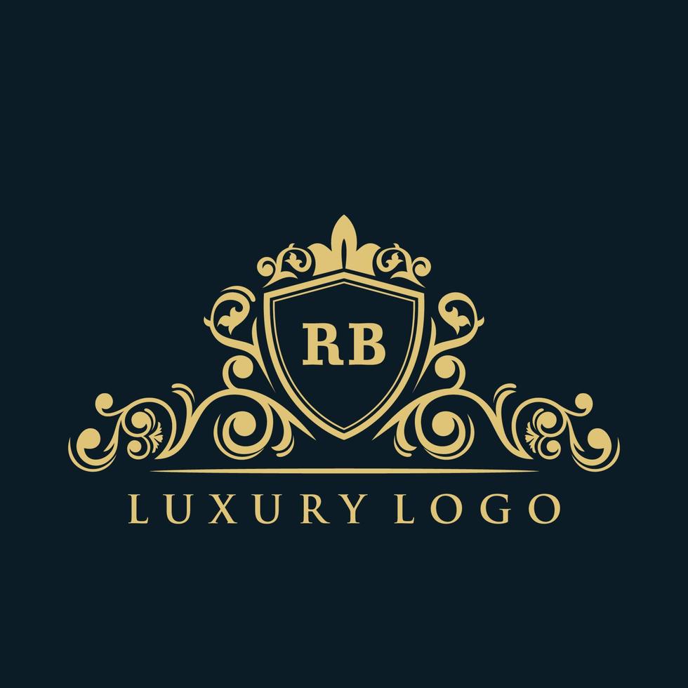 logo lettre rb avec bouclier d'or de luxe. modèle vectoriel de logo d'élégance.