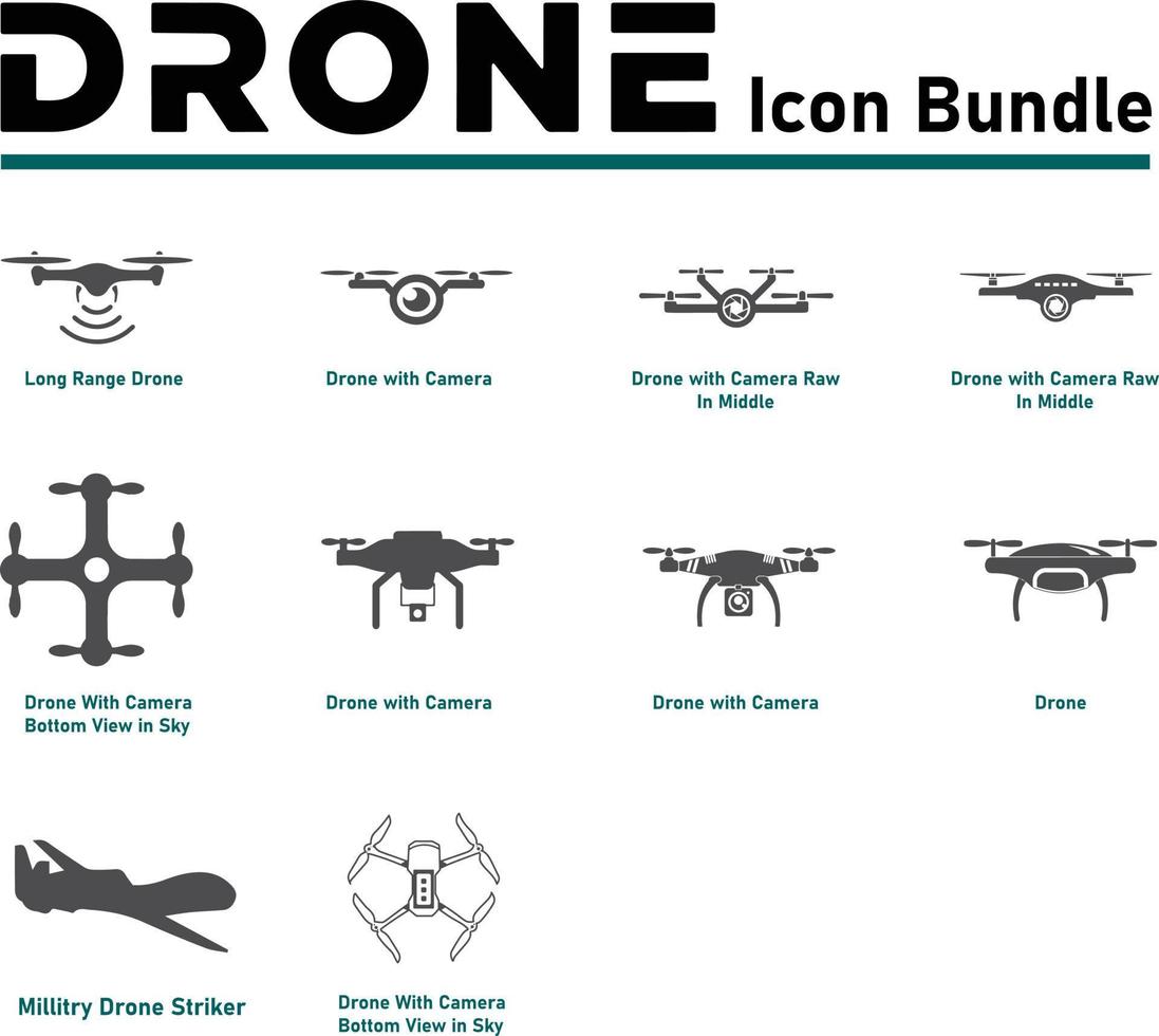 ensemble d'icônes de drone vectoriel entièrement modifiable et évolutif. meilleure utilisation pour l'agriculture, l'immobilier et différentes industries