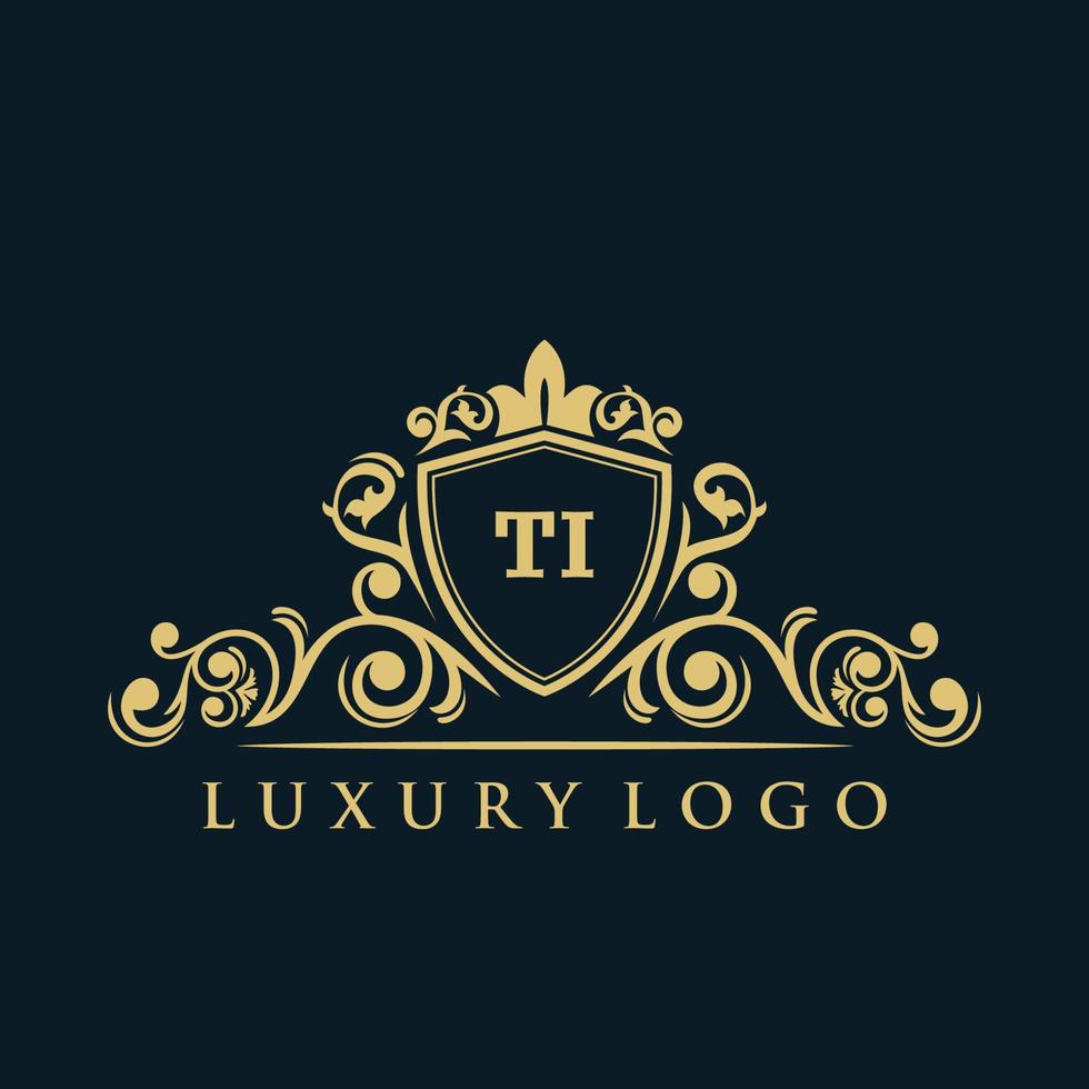 logo lettre ti avec bouclier d'or de luxe. modèle vectoriel de logo d'élégance.