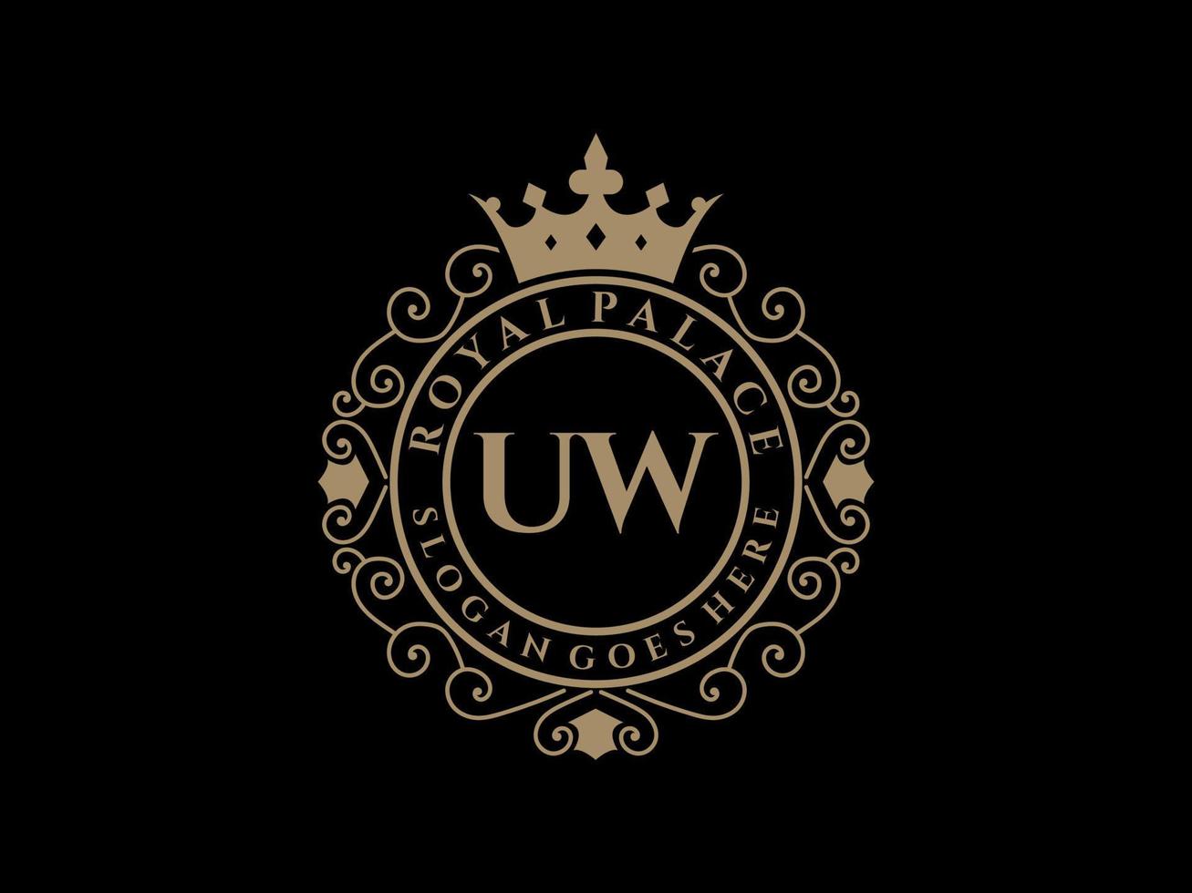 lettre uw logo victorien de luxe royal antique avec cadre ornemental. vecteur