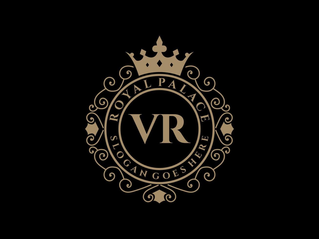 lettre vr logo victorien de luxe royal antique avec cadre ornemental. vecteur