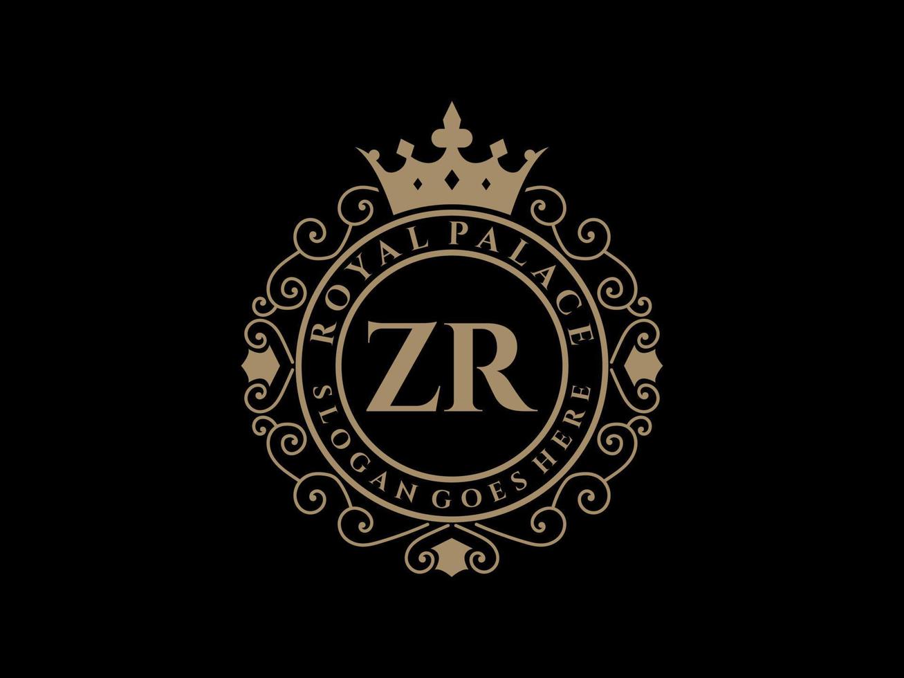 lettre zr logo victorien de luxe royal antique avec cadre ornemental. vecteur