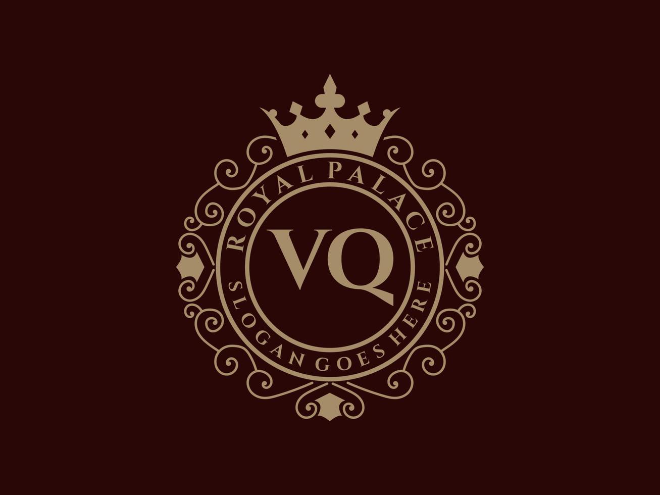 lettre vq logo victorien de luxe royal antique avec cadre ornemental. vecteur