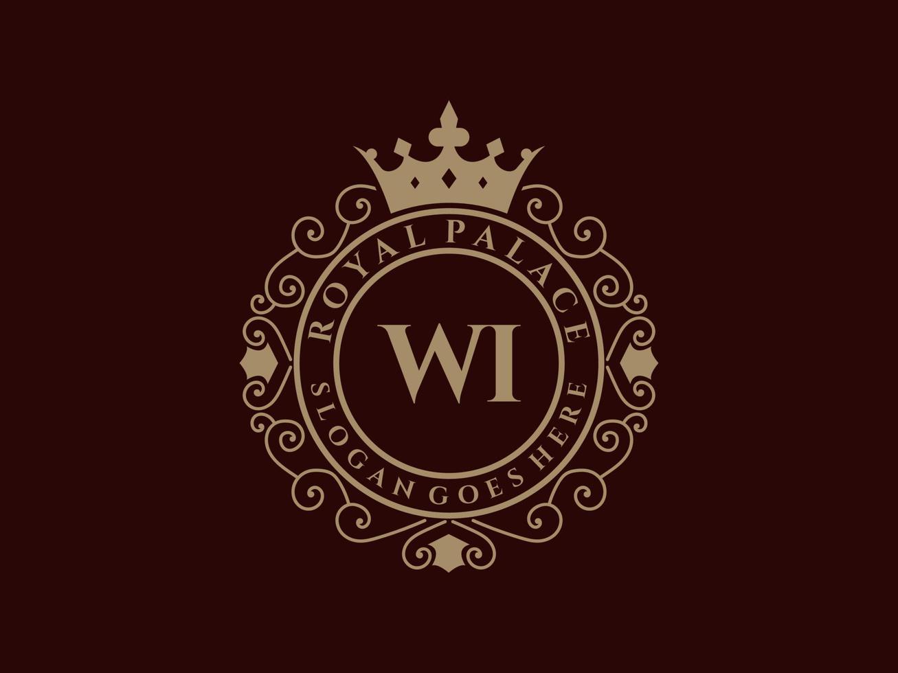 lettre w logo victorien de luxe royal antique avec cadre ornemental. vecteur