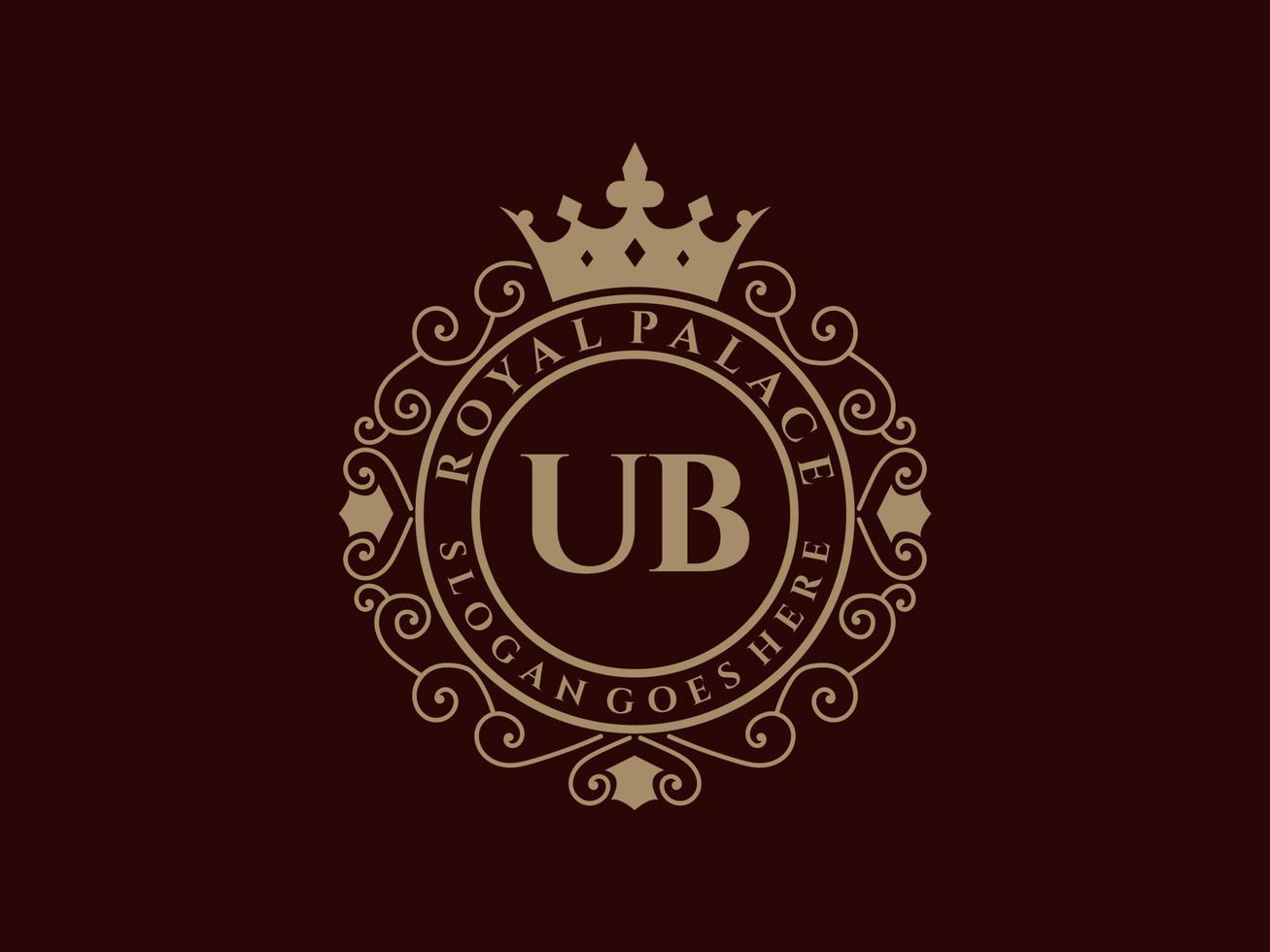 lettre ub logo victorien de luxe royal antique avec cadre ornemental. vecteur