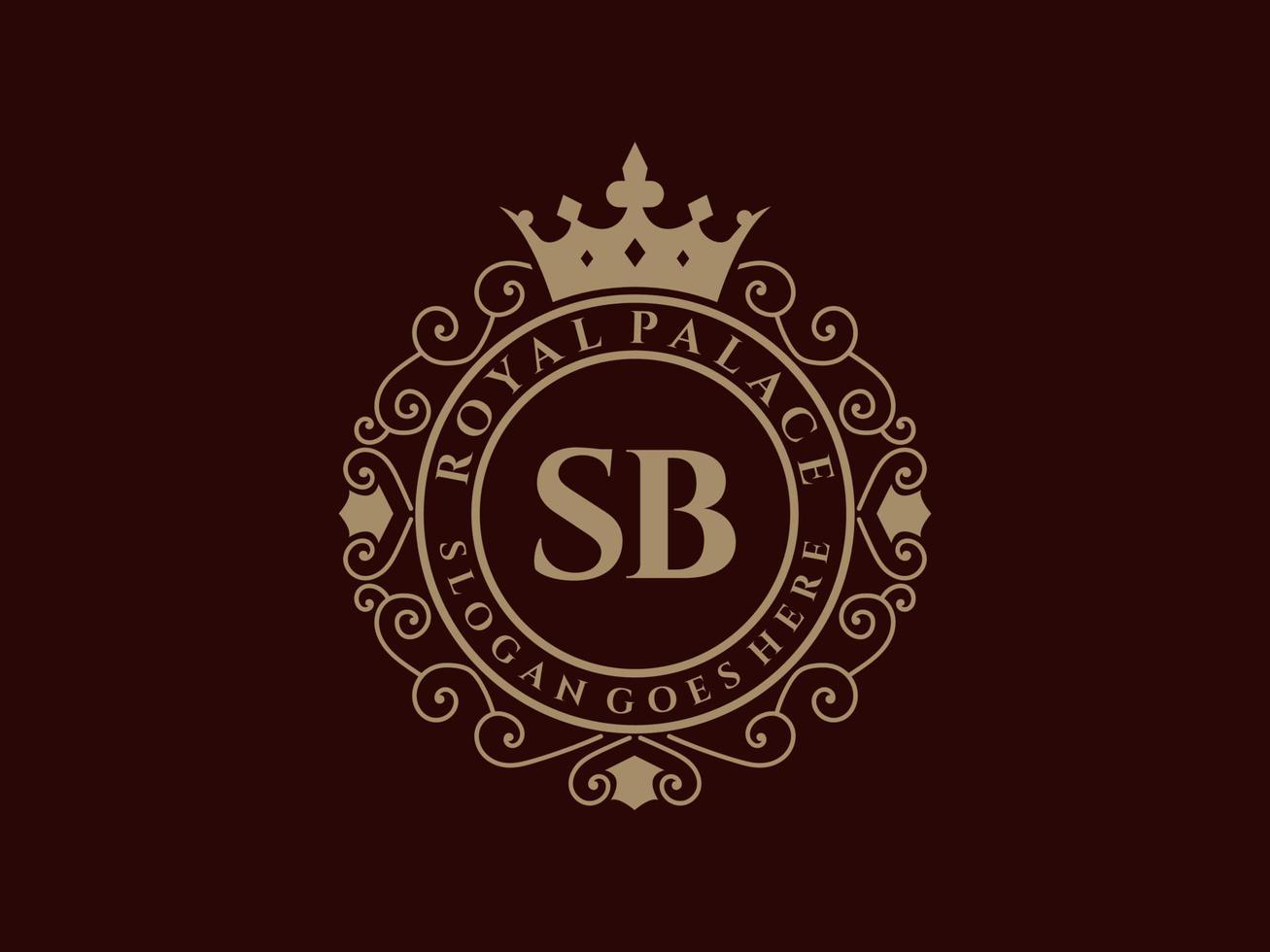 lettre sb logo victorien de luxe royal antique avec cadre ornemental. vecteur