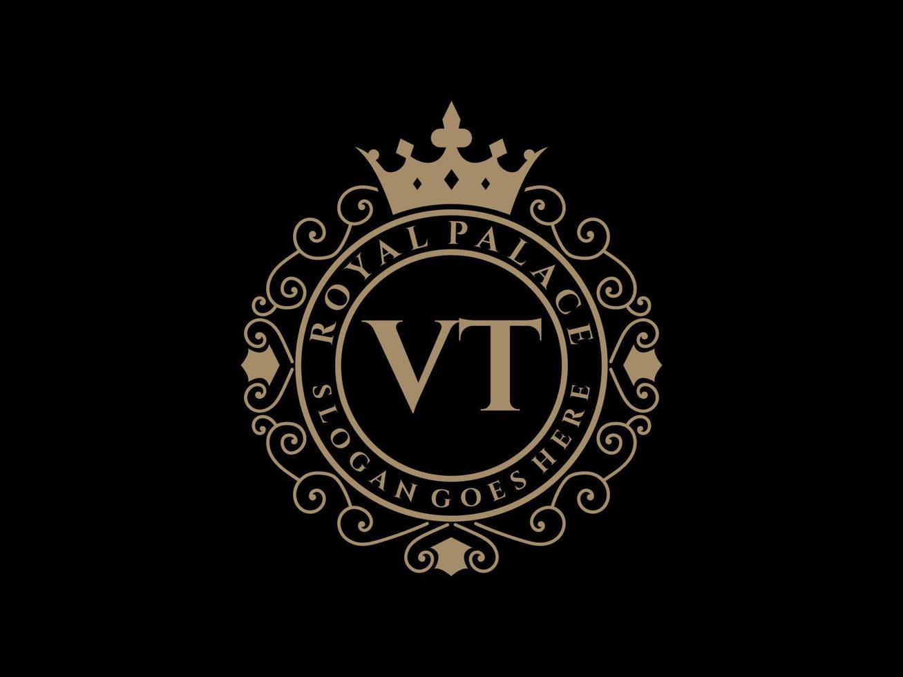 lettre vt logo victorien de luxe royal antique avec cadre ornemental. vecteur