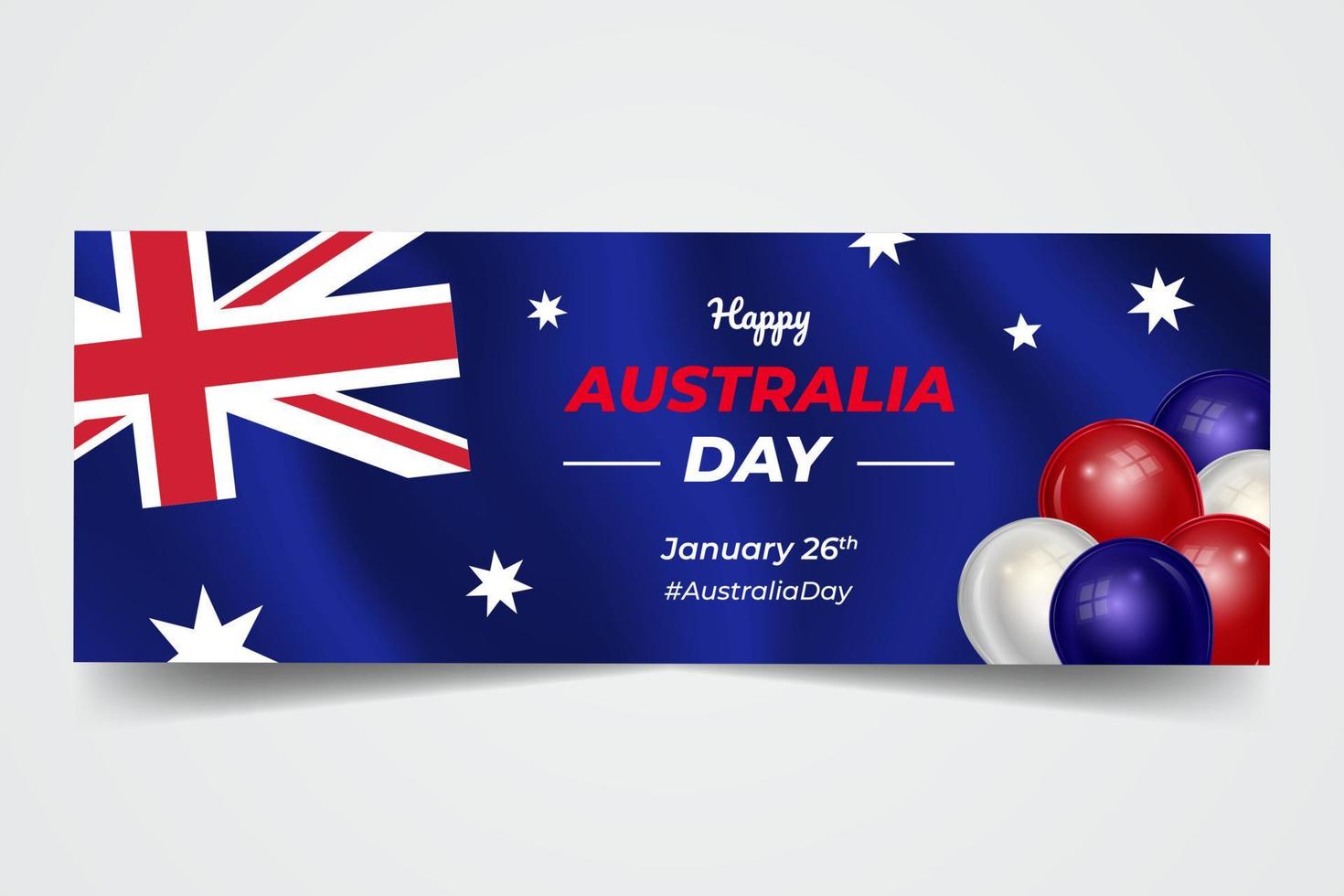 bannière du 26 janvier australia day avec illustration de ballon sur fond de drapeau ondulant vecteur