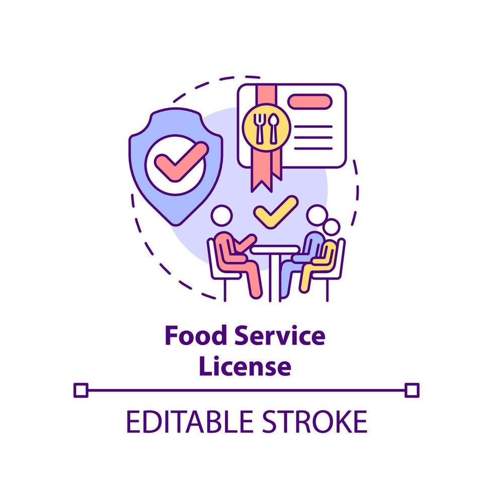 icône de concept de licence de service alimentaire. illustration de fine ligne d'idée abstraite de licence de restaurant. à emporter et livraison. dessin de contour isolé. trait modifiable. vecteur