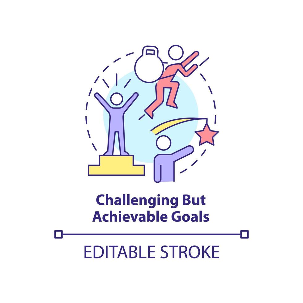 icône de concept d'objectifs difficiles mais réalisables. principe sur l'apprentissage de l'illustration de la ligne mince de l'idée abstraite. dessin de contour isolé. trait modifiable. vecteur