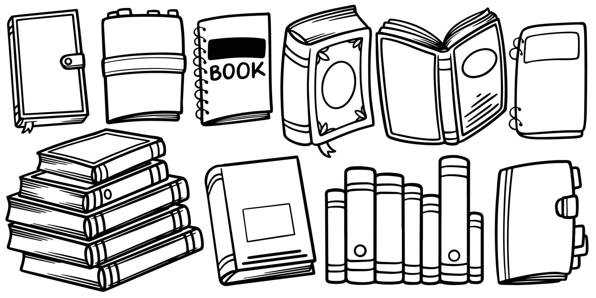 dessin à la main doodle ensemble de livres d'éducation isolé sur fond blanc. vecteur