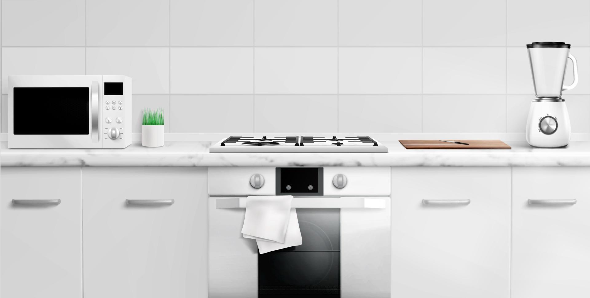 comptoir de cuisine avec four micro-ondes, cuisinière au gaz vecteur