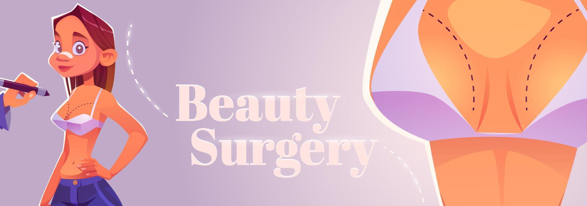 bannière de dessin animé de chirurgie de beauté, procédure cosmétique vecteur
