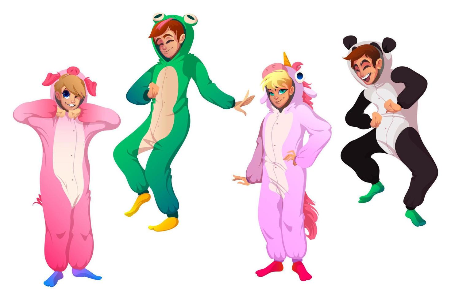 personnages en costumes d'animaux, personnes en kigurumi vecteur