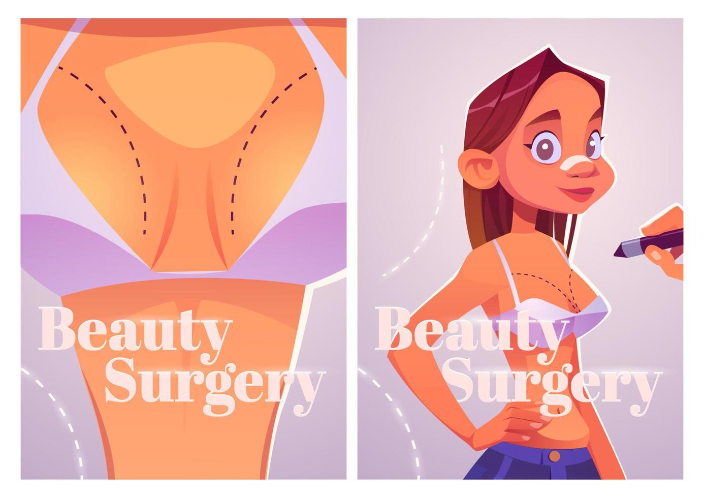 affiche de dessin animé de chirurgie de beauté, liposuccion en plastique vecteur