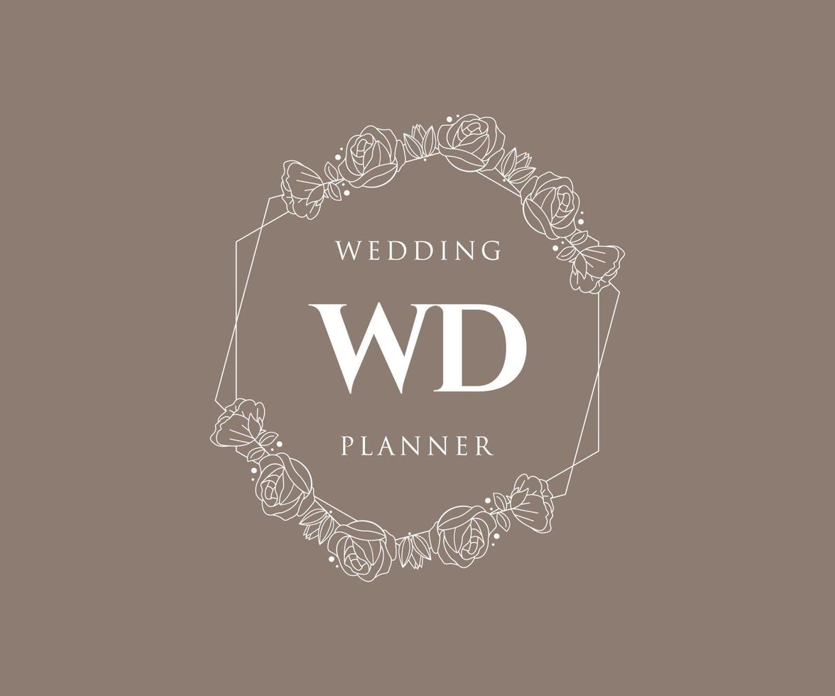 wd initiales lettre collection de logos de monogramme de mariage, modèles minimalistes et floraux modernes dessinés à la main pour cartes d'invitation, réservez la date, identité élégante pour restaurant, boutique, café en image vectorielle vecteur