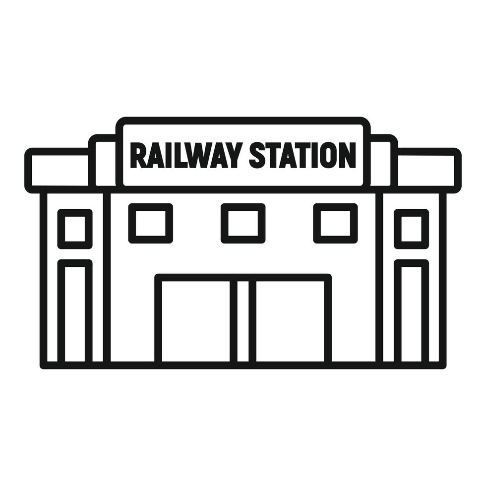 icône de gare ferroviaire en verre, style de contour vecteur