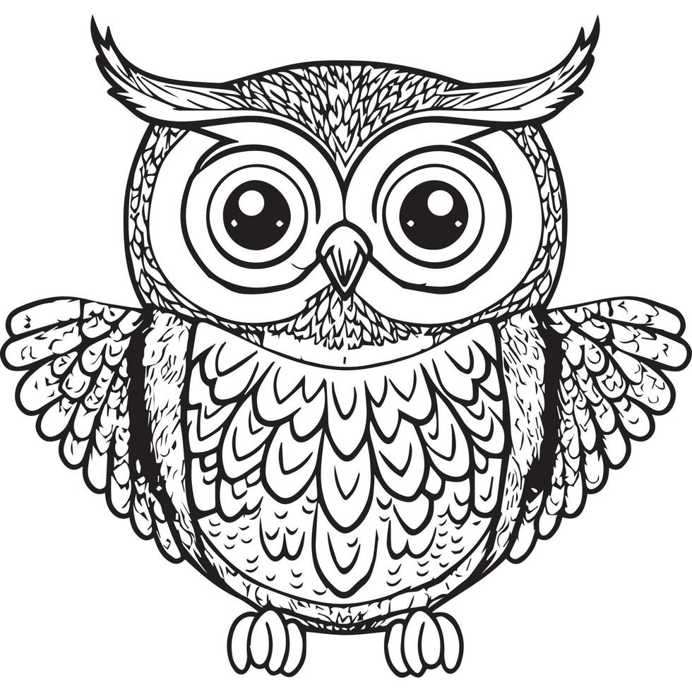 illustration vectorielle de hibou contour. livre de coloriage pour enfants. dessin d'oiseau noir et blanc de dessin animé. vecteur