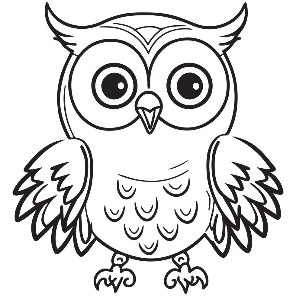 illustration vectorielle de hibou contour. livre de coloriage pour enfants. dessin d'oiseau noir et blanc de dessin animé. vecteur