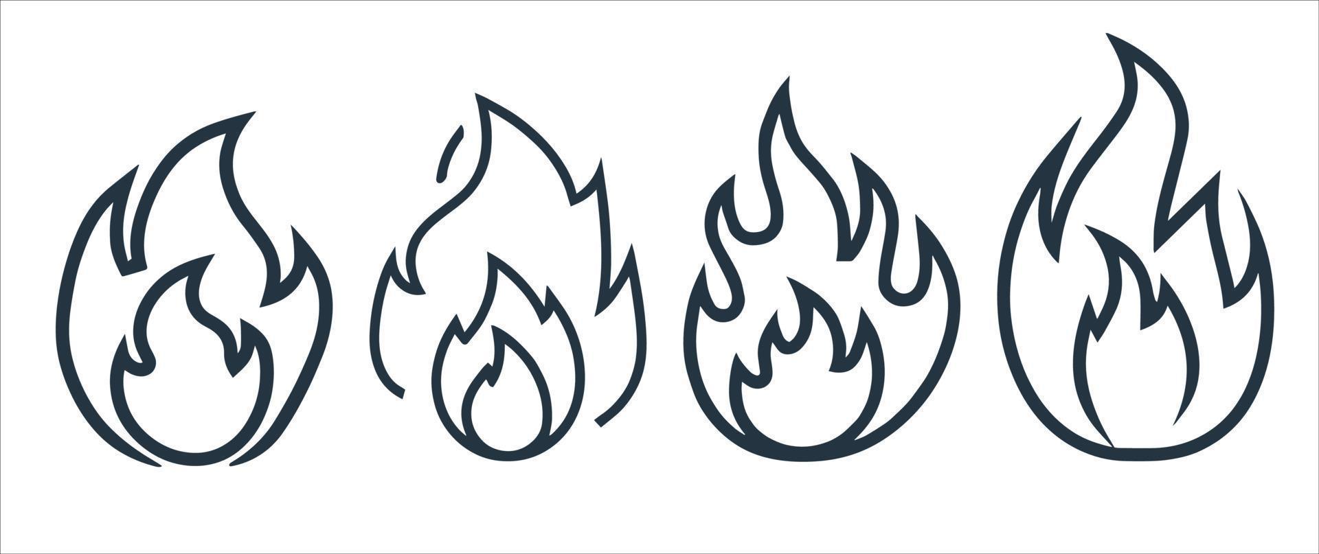 ensemble de pictogrammes d'emblème de feu, flammes d'icône de vecteur de ligne.