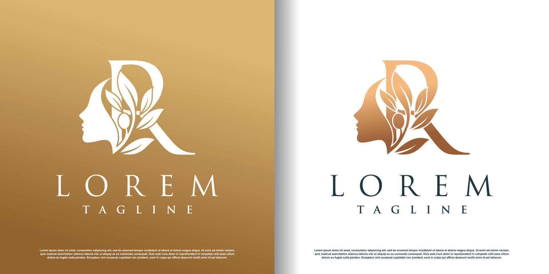 icône de logo beauté femme avec lettre r concept design vecteur premium