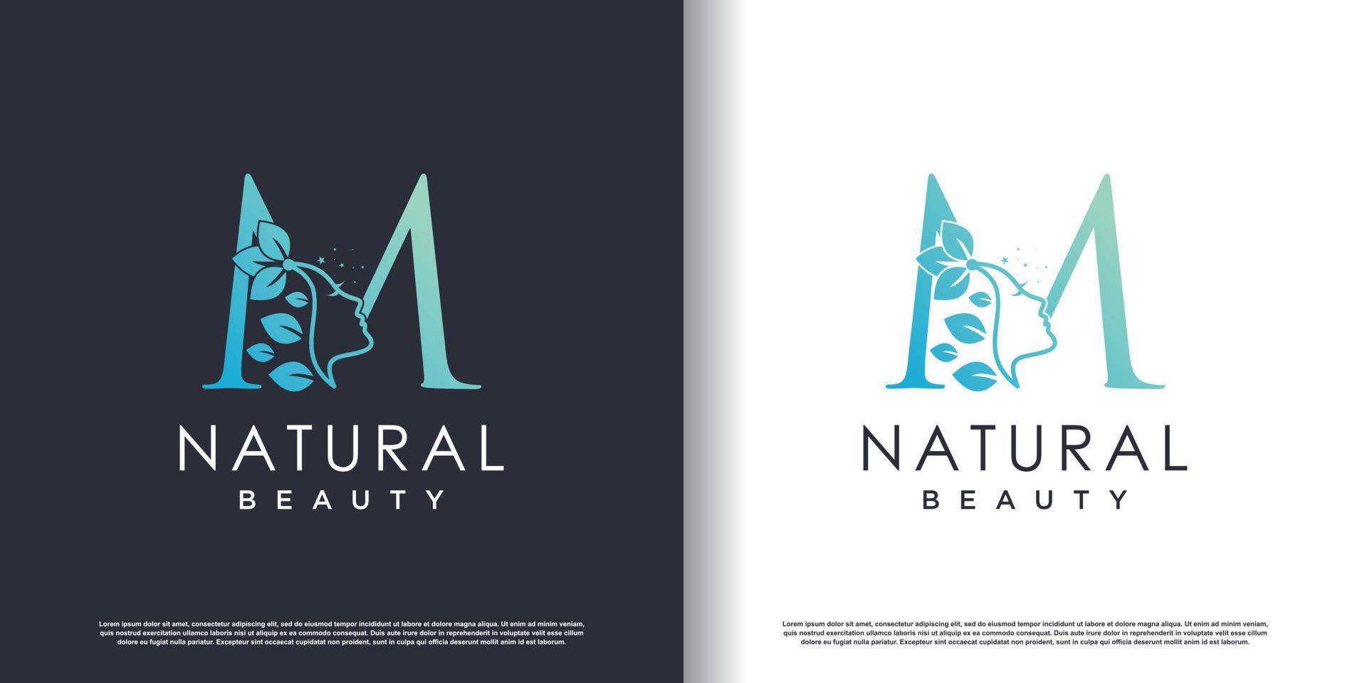 modèle de logo beauté nature avec lettre m concept vecteur premium